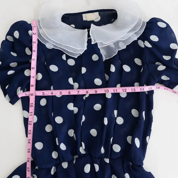 Vintage Hrlsten Navy  Polka Dot Short Sleeve Midi Dress Size 10 - Picture 6 of 15